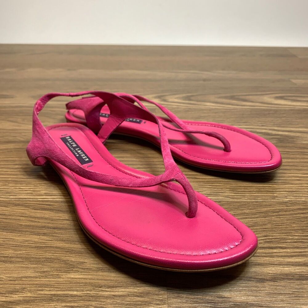 Ralph Lauren Collection Womens Leather Ankle Strap Sandals Pink Size 7B